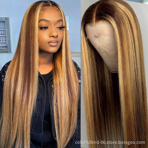 Highlight straight lace frontal wig 13x4 6x6 closureWig Humain Hair Ombre 4 27 Highlight Wig Peruvian Bob Wig